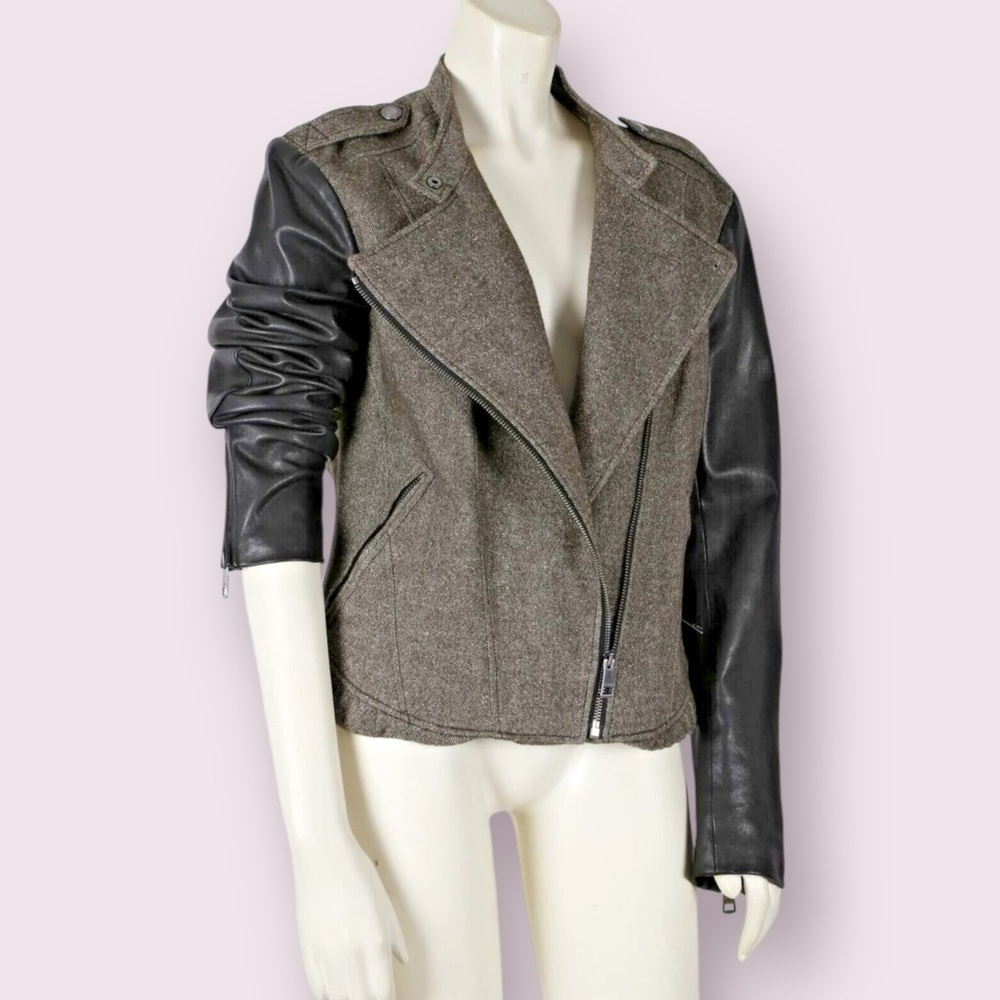 Burberry Brit Contrast Sleeve Biker Jacket Size US 4 or UK 8